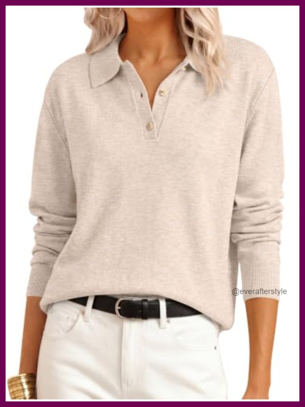 Women's Polo Collared Knit Long Sleeve Pullover Sweater Soft Lightweight